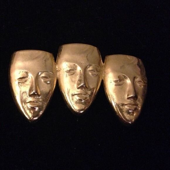 unknown Jewelry - Gold 3 Face Pin 3" wide.